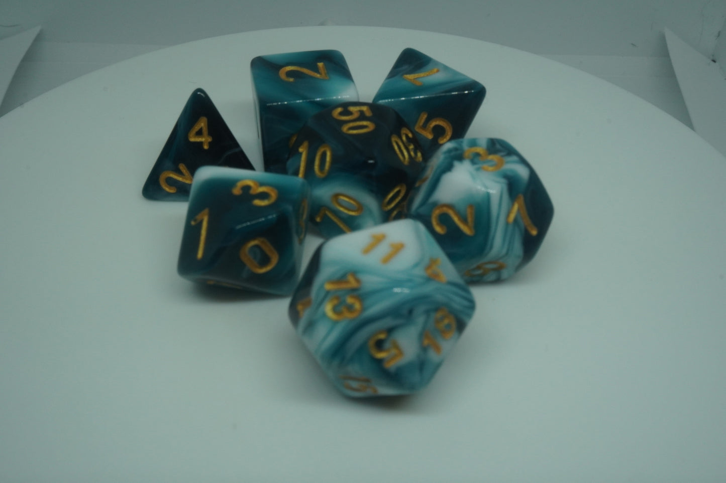 Blue and White Mix Acrylic Dice set 7PC