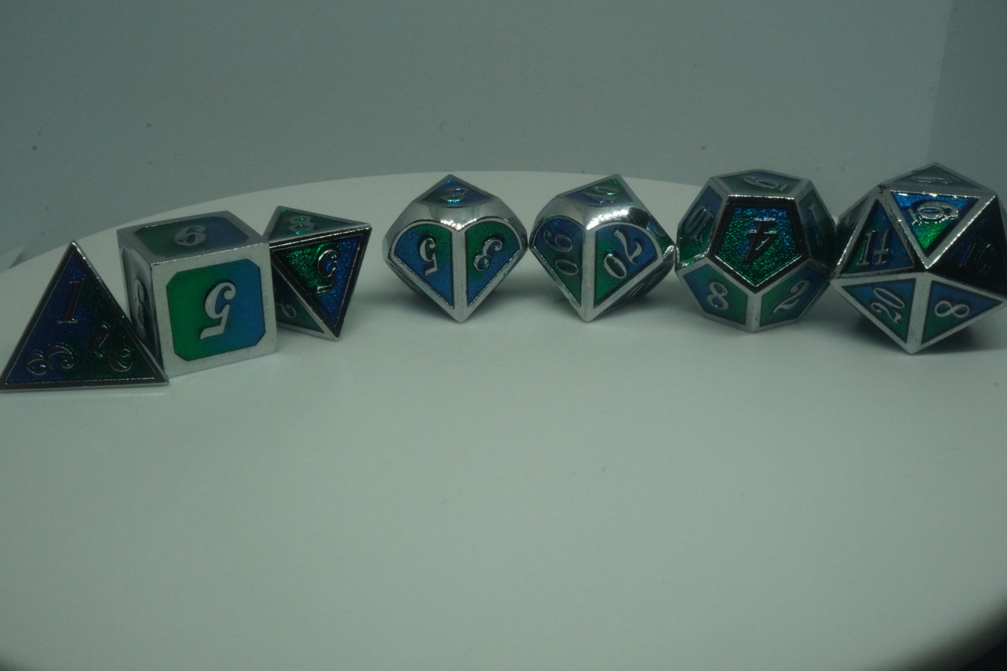 Green and Blue Metal dice set 7PC