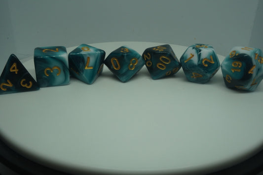 Blue and White Mix Acrylic Dice set 7PC