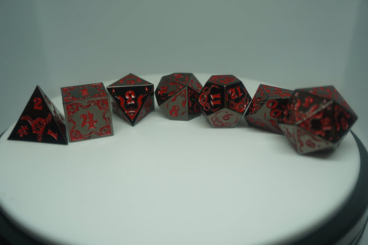 Black and red Reflective metal Dice 7PC