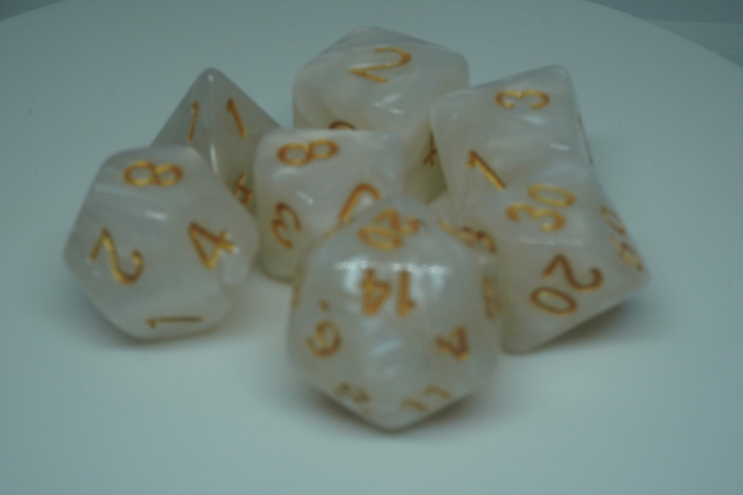 White and Gold Acrylic Dice set 7PC