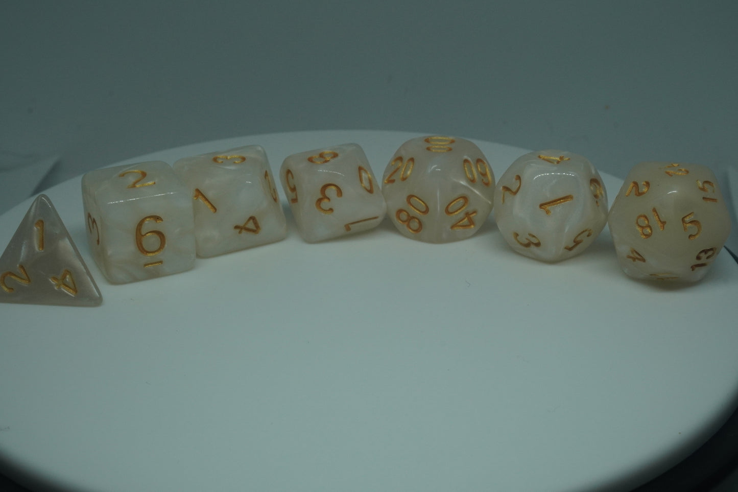 White and Gold Acrylic Dice set 7PC