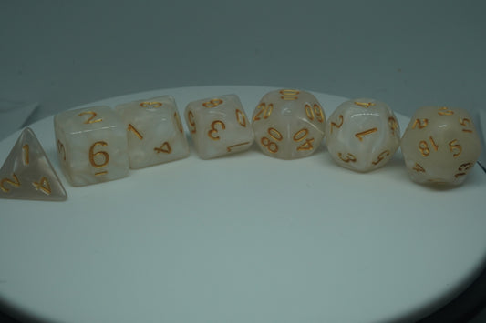 White and Gold Acrylic Dice set 7PC